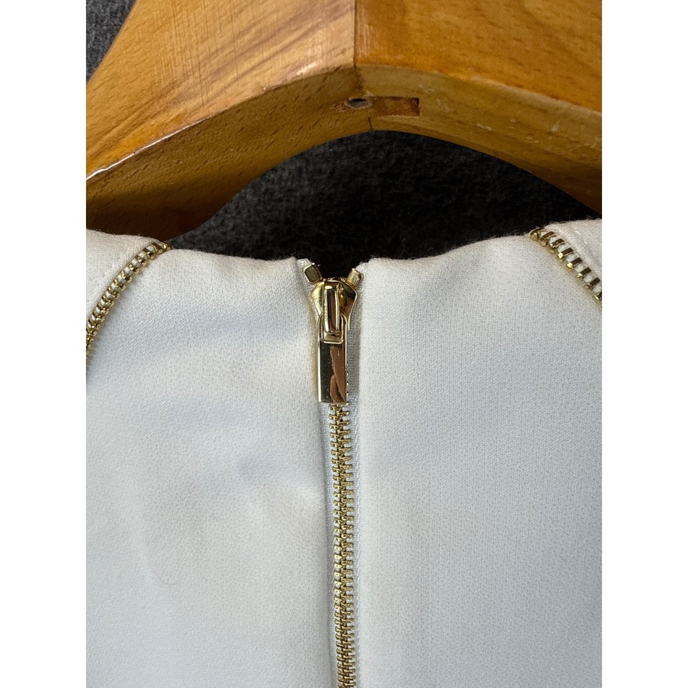 Cache Sheath Dress Size 0 White Stunning Date Gold Zipper Trim Sleeveless Crepe - Picture 12 of 13